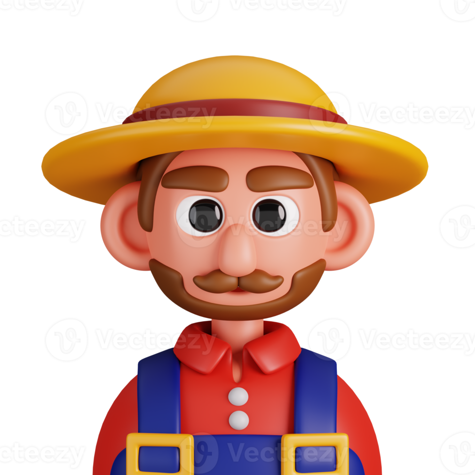 Portrait of a male farmer isolated. Essential workers avatar icons. Characters for social media and networking, user profile, website and app. 3d Render illustration. png