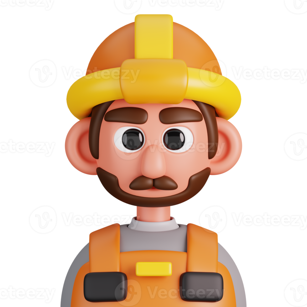 Portrait of a builder isolated. Essential workers avatar icons. Characters for social media and networking, user profile, website and app. 3d Render illustration. png