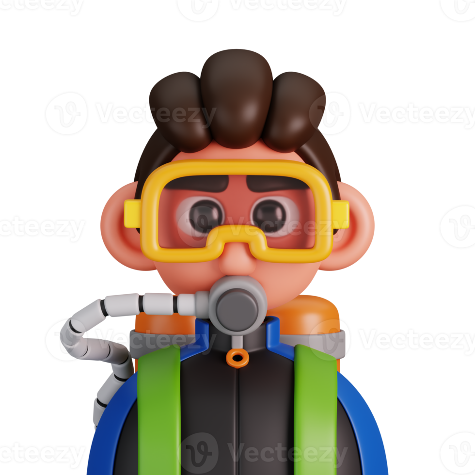 Portrait of a male scuba diver isolated. Essential workers avatar icons. Characters for social media and networking, user profile, website and app. 3d Render illustration. png