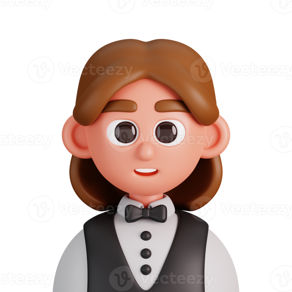 portrait de une serveuse isolé. essentiel ouvriers avatar Icônes. personnages pour social médias et la mise en réseau, utilisateur profil, site Internet et application. 3d rendre illustration. png