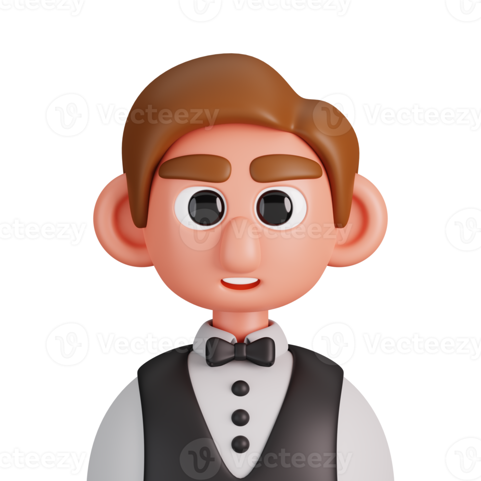 retrato do uma garçom isolado. essencial trabalhadores avatar ícones. personagens para social meios de comunicação e rede, do utilizador perfil, local na rede Internet e aplicativo. 3d render ilustração. png