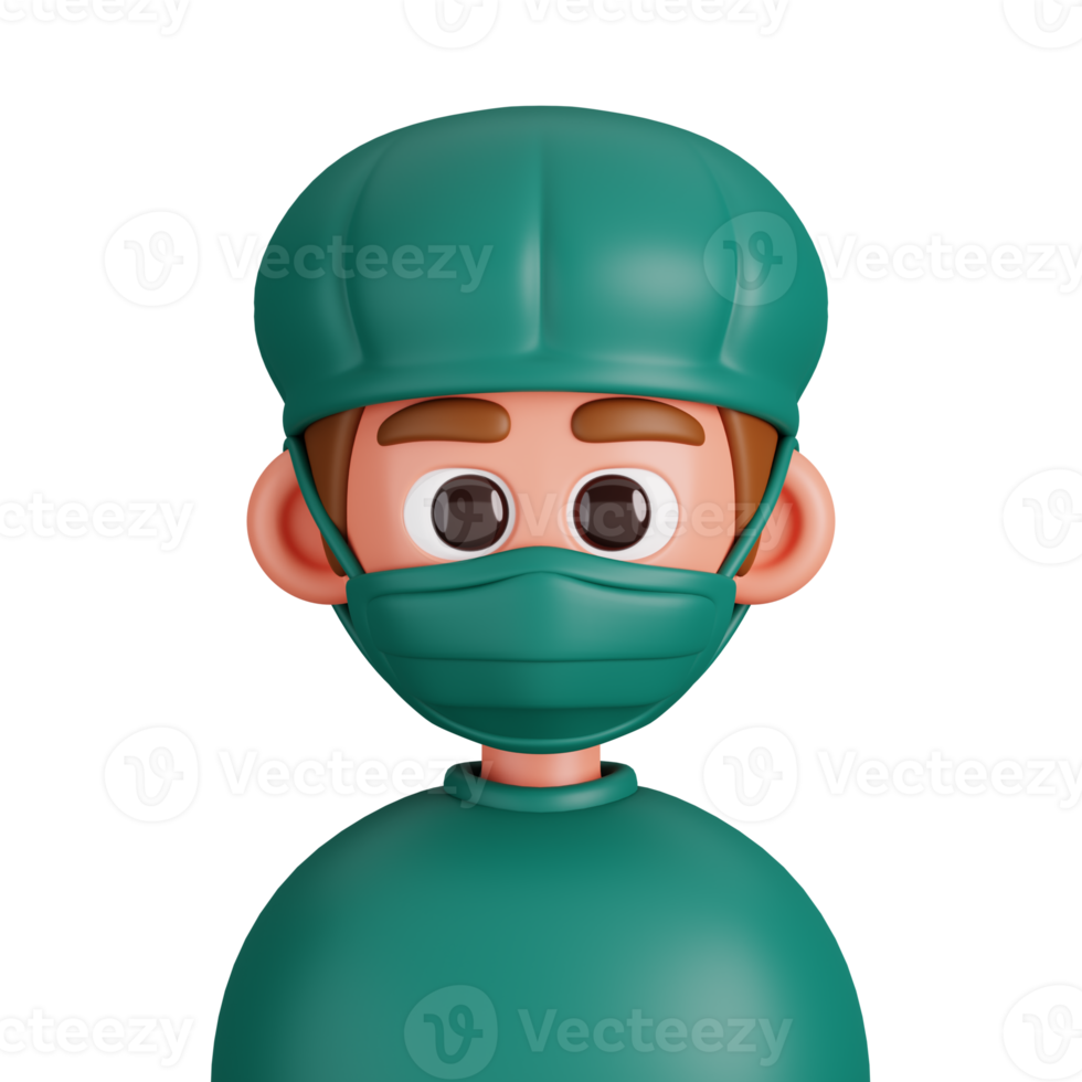 Portrait of a surgeon isolated. Essential workers avatar icons. Characters for social media and networking, user profile, website and app. 3d Render illustration. png