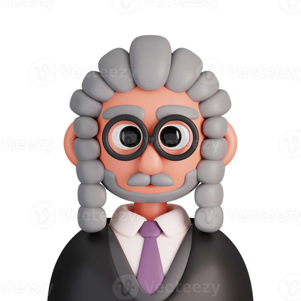 Portrait of a judge isolated. Essential workers avatar icons. Characters for social media and networking, user profile, website and app. 3d Render illustration. png