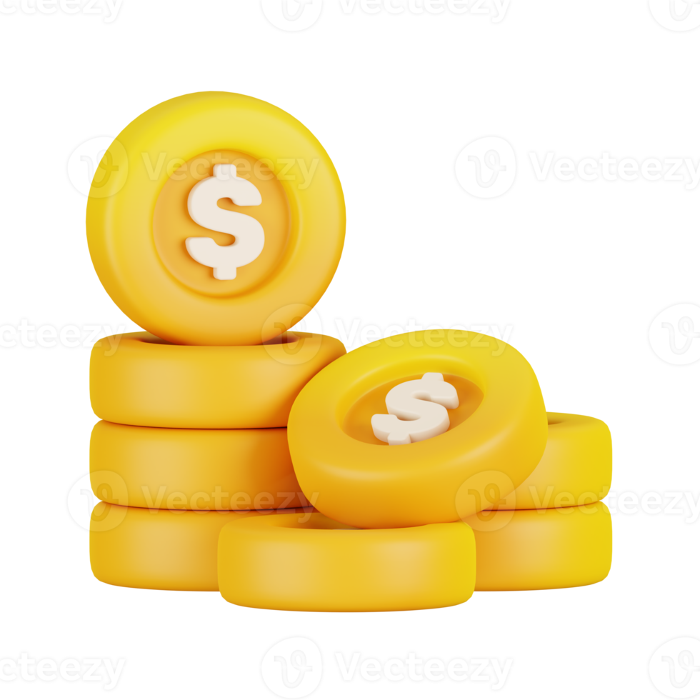 Stack of dollar gold coins isolated. Business and finance icon concept. 3D Render illustration png