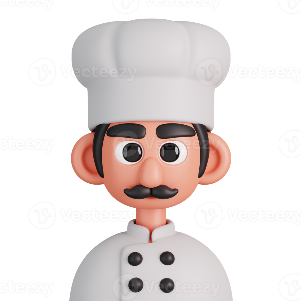 Portrait of a male chef in white uniform isolated. Essential workers avatar icons. Characters for social media, user profile, website and app. 3d Render illustration png