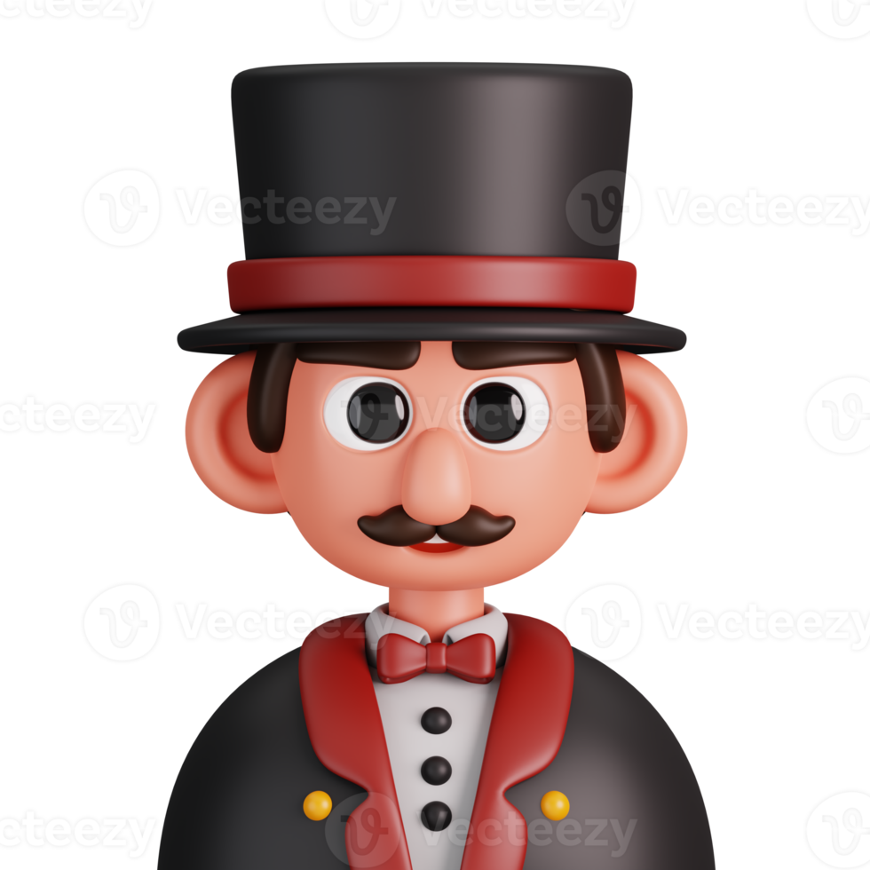 Portrait of a magician isolated. Essential workers avatar icons. Characters for social media and networking, user profile, website and app. 3d Render illustration. png