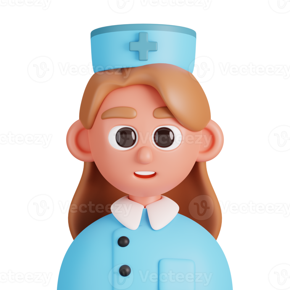 Portrait of a nurse isolated. Essential workers avatar icons. Characters for social media and networking, user profile, website and app. 3d Render illustration. png