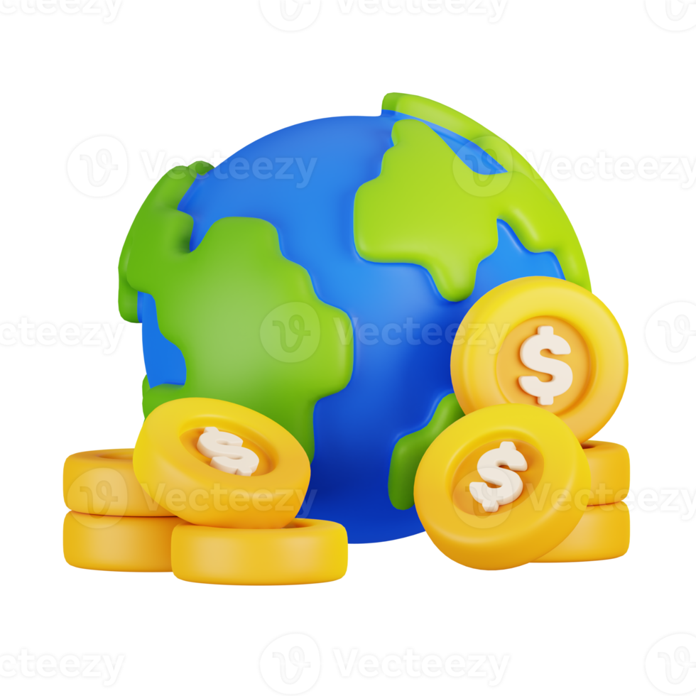 global economía, globo con dólar oro monedas aislado. negocio y Finanzas icono concepto. 3d hacer ilustración png