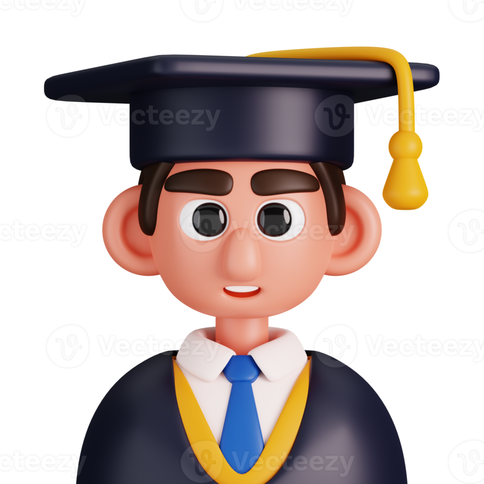 Portrait of a male graduate student isolated. Essential workers avatar icons. Characters for social media and networking, user profile, website and app. 3d Render illustration. png