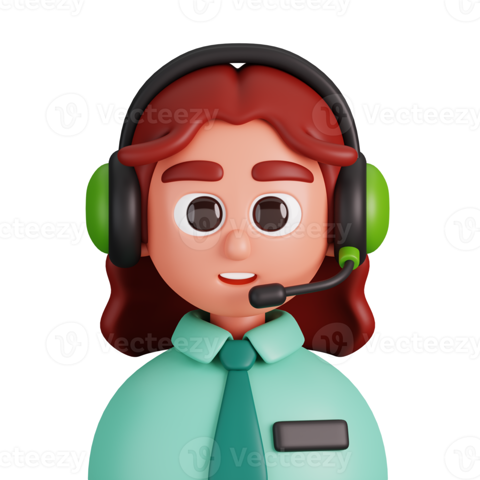 Portrait of a call center woman customer service isolated. Essential workers avatar icons. Characters for social media, user profile, website and app. 3d Render illustration png