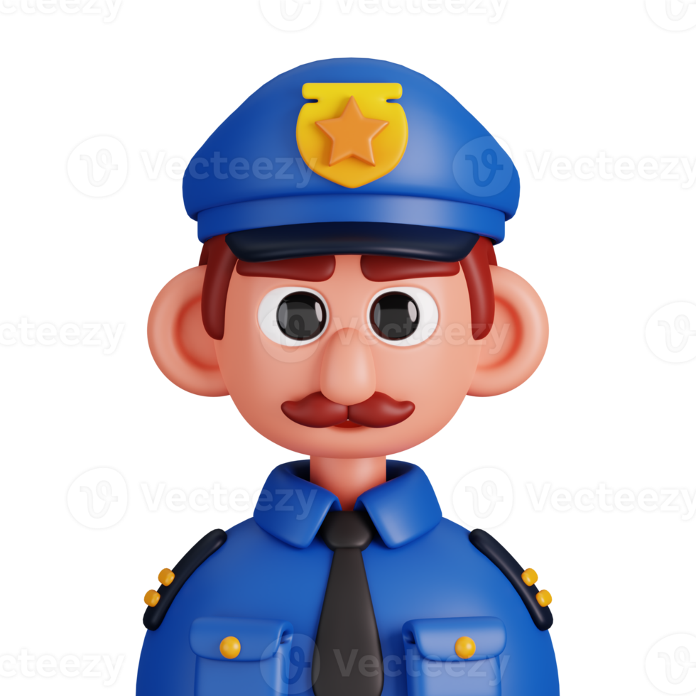 Portrait of a policeman isolated. Essential workers avatar icons. Characters for social media and networking, user profile, website and app. 3d Render illustration. png