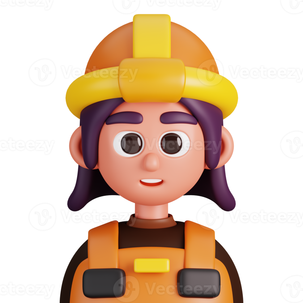 Portrait of a woman builder isolated. Essential workers avatar icons. Characters for social media and networking, user profile, website and app. 3d Render illustration. png