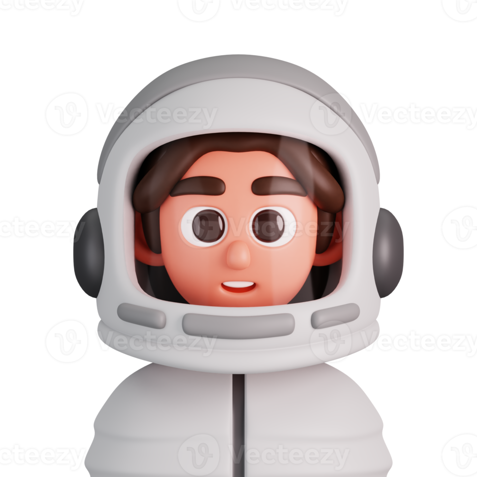 portret van een vrouw astronaut geïsoleerd. essentieel arbeiders avatar pictogrammen. tekens voor sociaal media en netwerken, gebruiker profiel, website en app. 3d geven illustratie. png