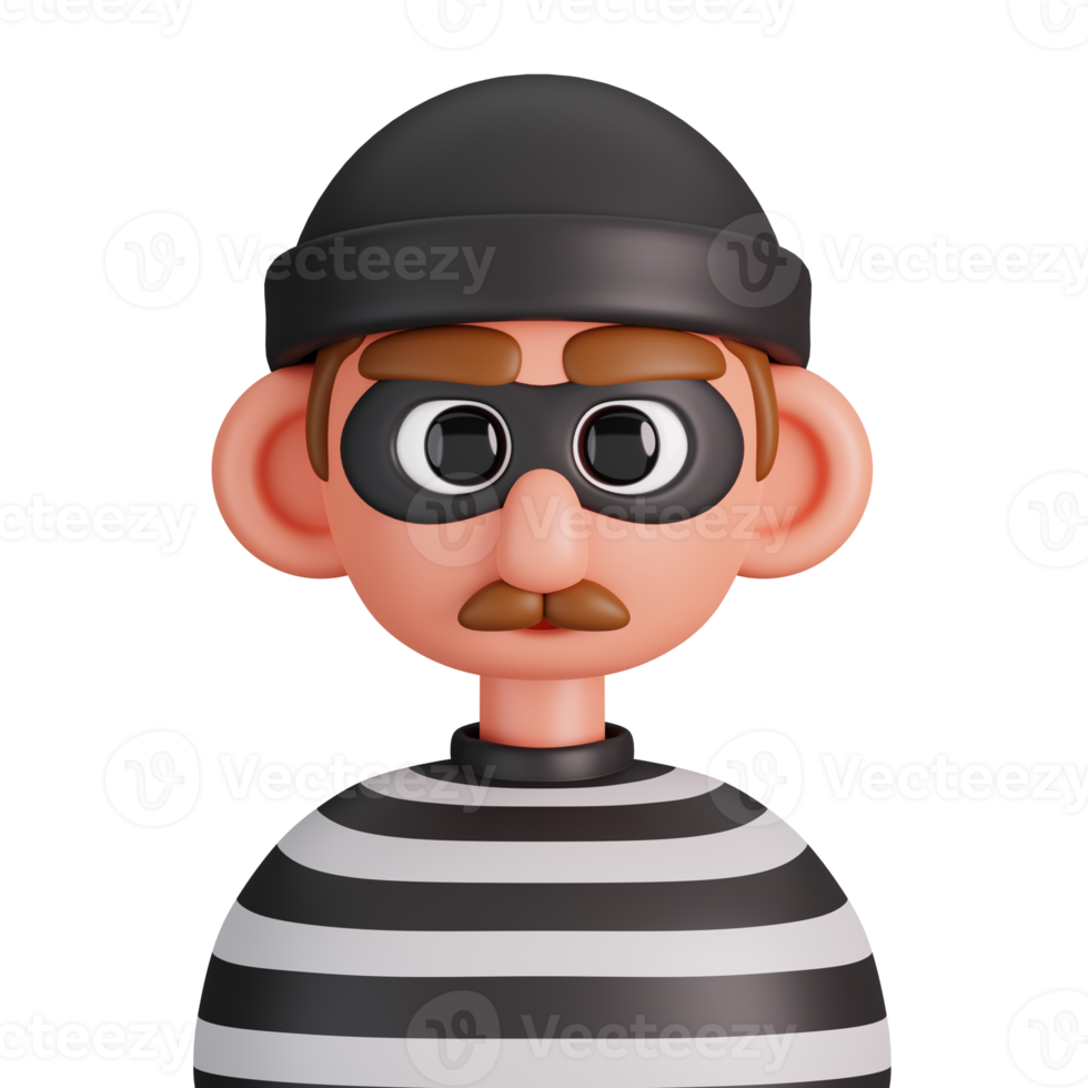 Portrait of a thief isolated. Essential workers avatar icons. Characters for social media and networking, user profile, website and app. 3d Render illustration. png