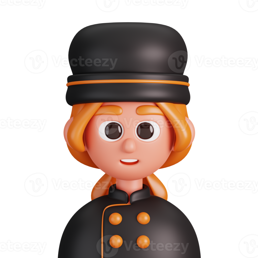 Portrait of a female chef in black uniform isolated. Essential workers avatar icons. Characters for social media, user profile, website and app. 3d Render illustration png