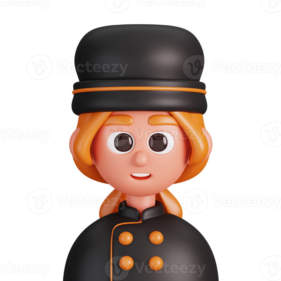 portrait de une femelle chef dans noir uniforme isolé. essentiel ouvriers avatar Icônes. personnages pour social médias, utilisateur profil, site Internet et application. 3d rendre illustration png