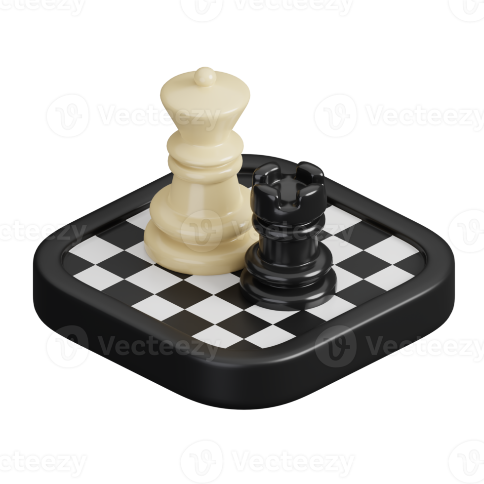 Chessboard with chess pieces isolated. Sports, fitness and game symbol icon. 3d Render illustration. png