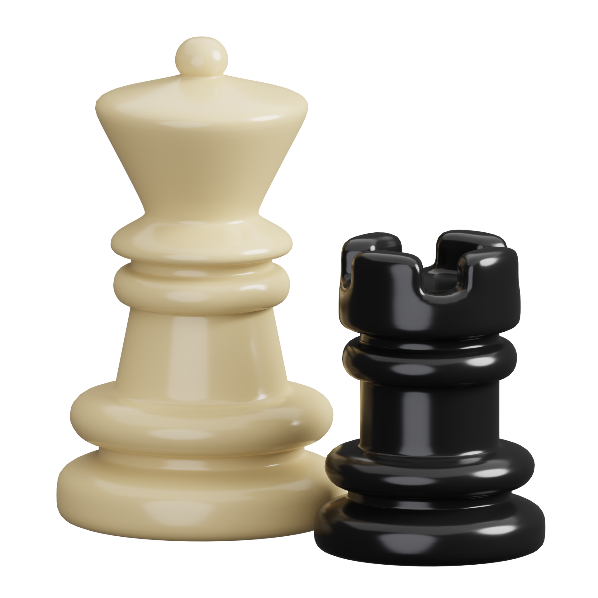 Queen and rook chess pieces isolated. Sports, fitness and game symbol icon.  3d Render illustration. 27314378 PNG