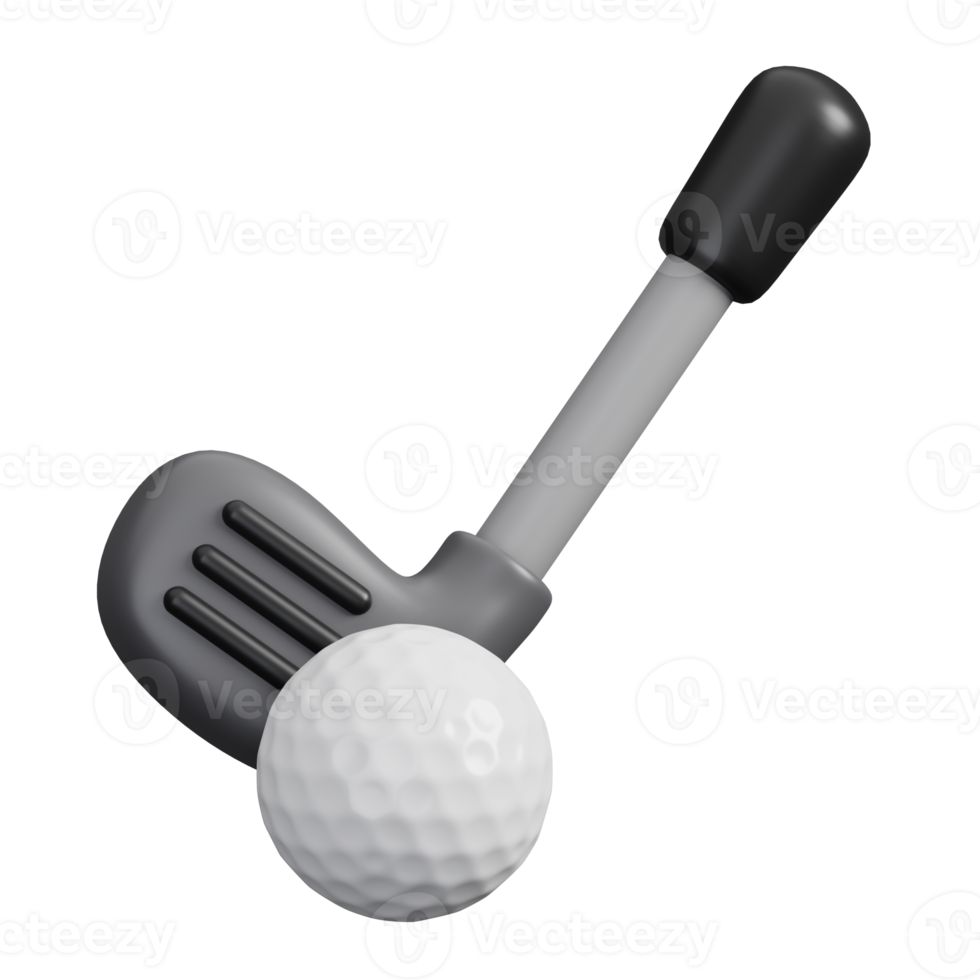 Golf club stick and ball isolated. Sports, fitness and game symbol icon. 3d Render illustration. png