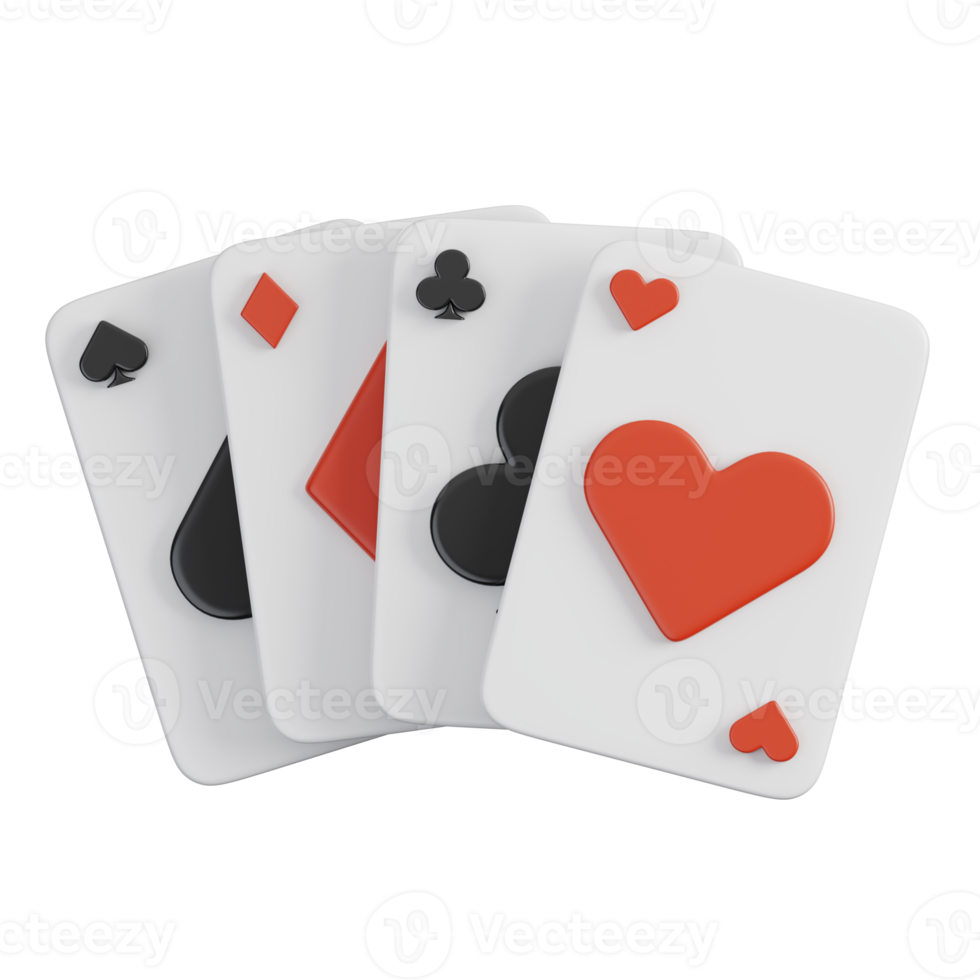 Poker card. Pikes, spades, clovers, hearts, tiles, diamonds isolated. Sports, fitness and game symbol icon. 3d Render illustration. png