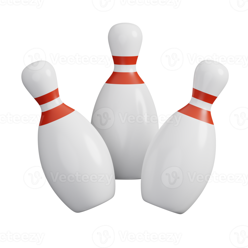 Pin bowling white with two red bands isolated. Sports, fitness and game symbol icon. 3d Render illustration. png