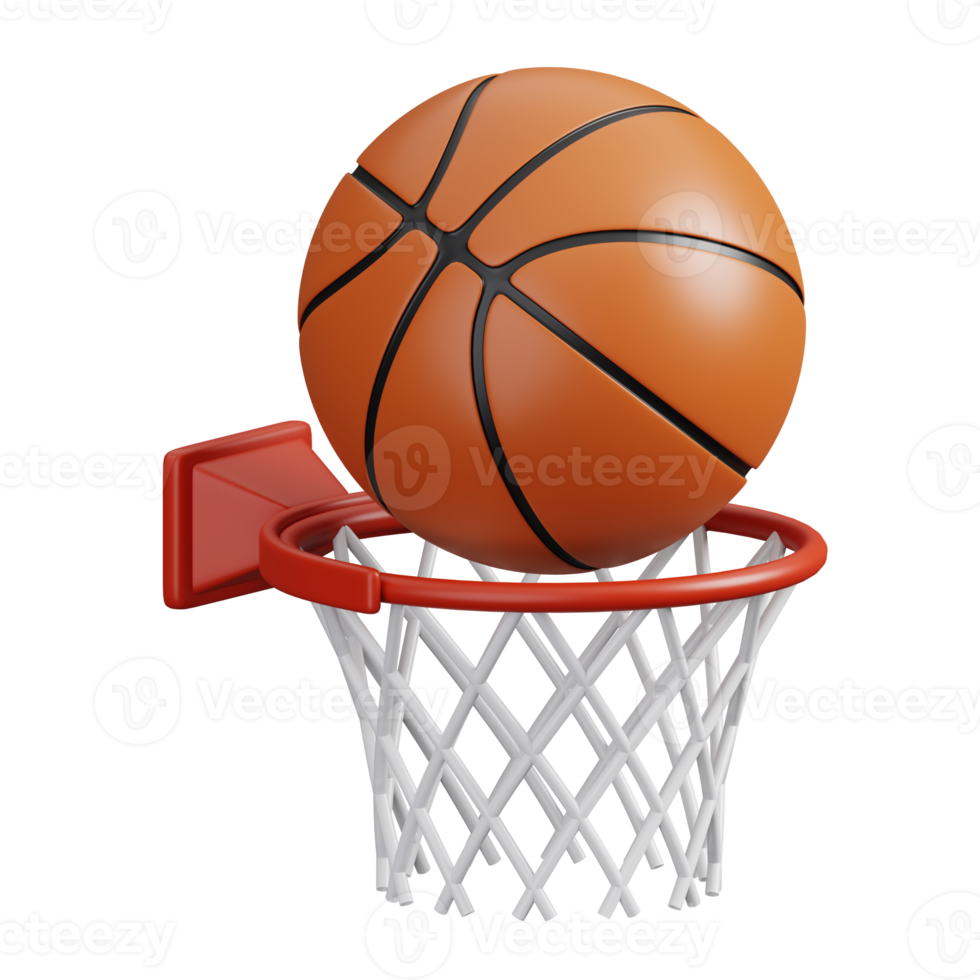 Basketball hoop and ball isolated. Sports, fitness and game symbol icon. 3d Render illustration. png