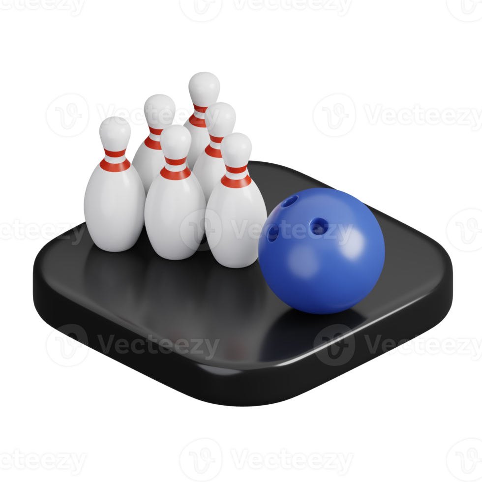 blauw bowling bal met pin geïsoleerd. sport, geschiktheid en spel symbool icoon. 3d geven illustratie. png