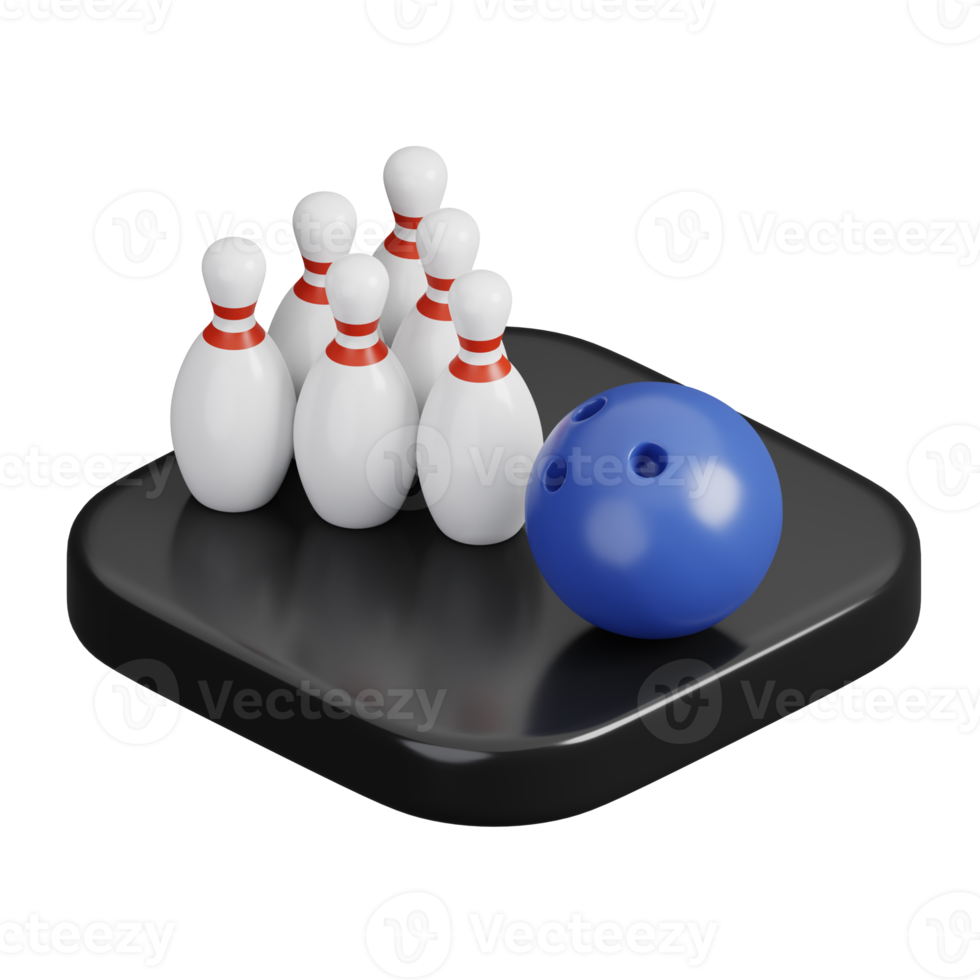 bleu bowling Balle avec épingle isolé. des sports, aptitude et Jeu symbole icône. 3d rendre illustration. png