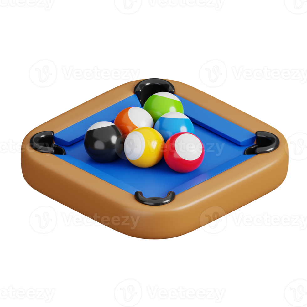 Billiard tables with balls isolated. Sports, fitness and game symbol icon. 3d Render illustration. png