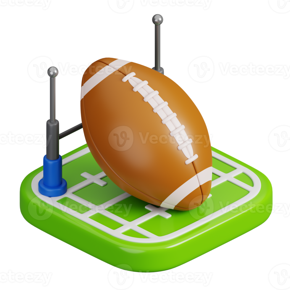 Ball on American football field isolated. Sports, fitness and game symbol icon. 3d Render illustration. png