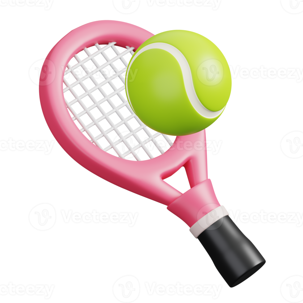 tennis racket met bal geïsoleerd. sport, geschiktheid en spel symbool icoon. 3d geven illustratie. png