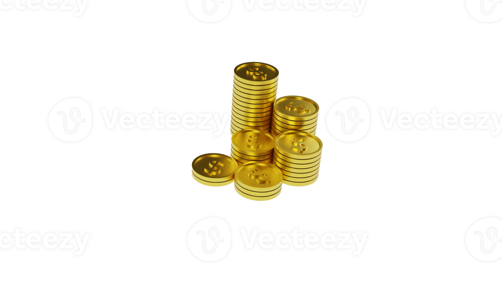 A gold dollar coin stacked .3D rendering. png