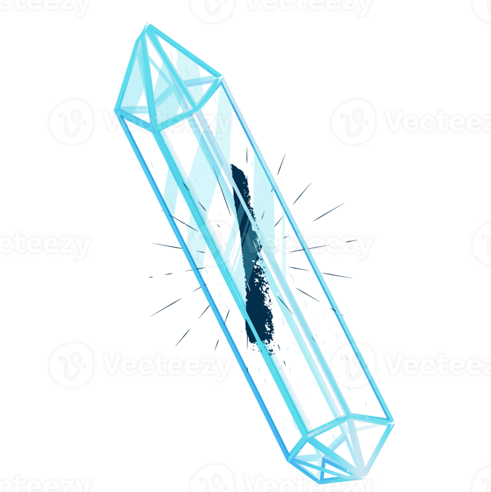 Line Art Crystal with Rune Isa. Curative Transparent Healing Quartz. Blue Clear Bright Gem. Magic Stone png