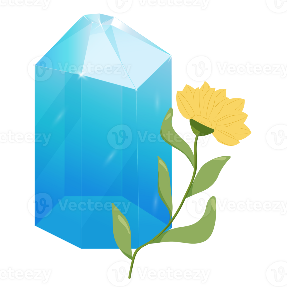 Crystal. Curative Transparent Healing Quartz. Gradient Clear Bright Gem with Flower. Floral Magic Stone png