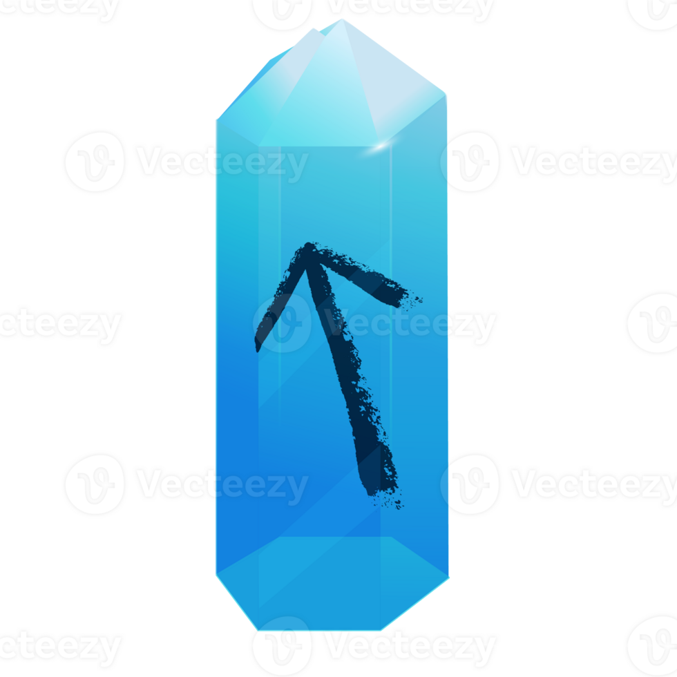 Crystal with Texture Rune Teiwaz. Curative Transparent Healing Quartz. Blue Clear Bright Gem. Magic Stone png