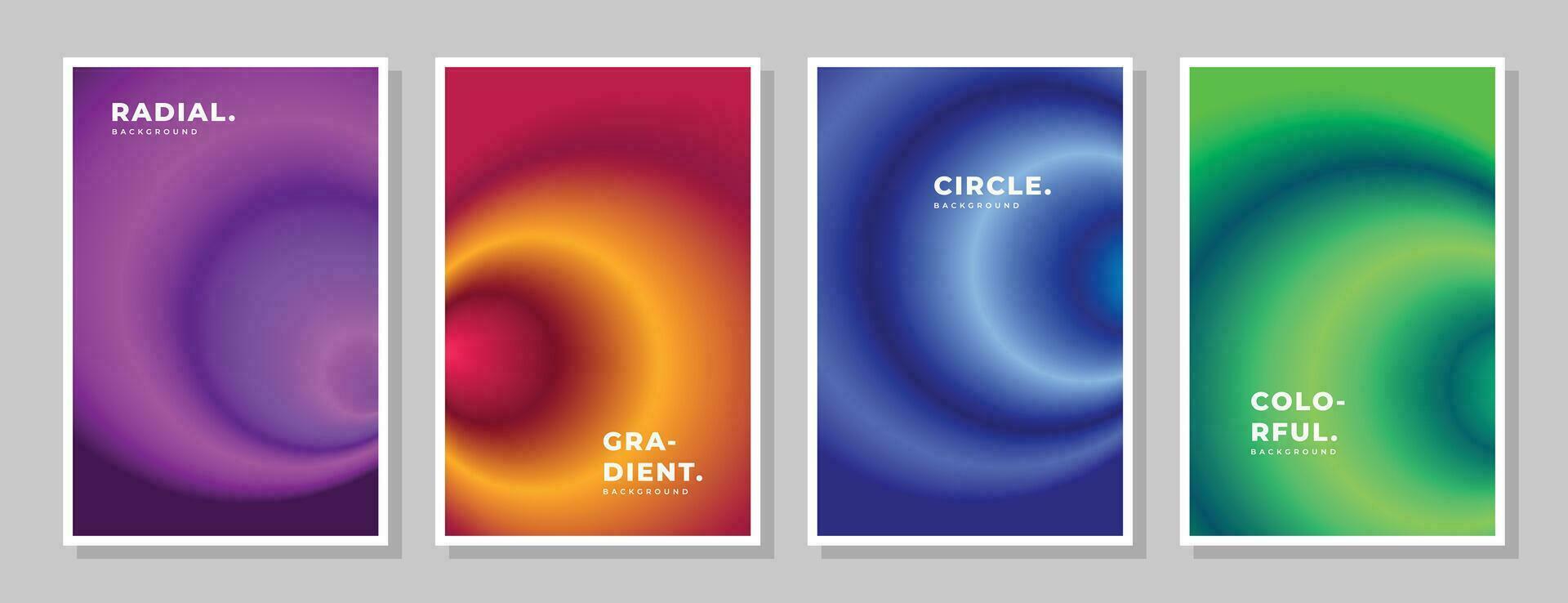 Colorful radial gardient background template copy space set. Circle color gradation abckdrop design for poster, banner, leaflet, magazine, cover, brochure, or flyer. vector