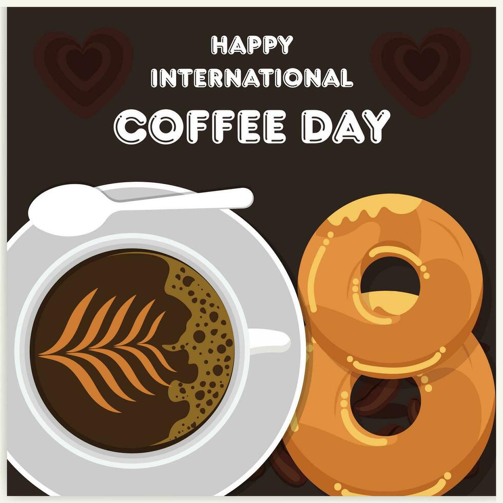 taza de café con café frijoles decoración y espolvorear formando mundo mapa, bandera, póster, saludo tarjeta vector