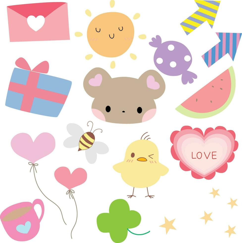 a collection of cute animals and objects vector