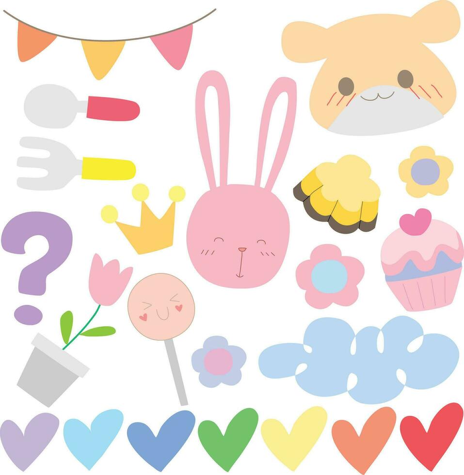 cute bunny clipart set vector