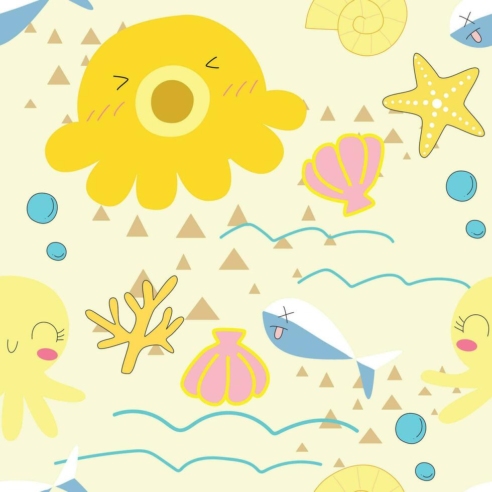 seamless pattern with octopus, fish and other sea creatures vector