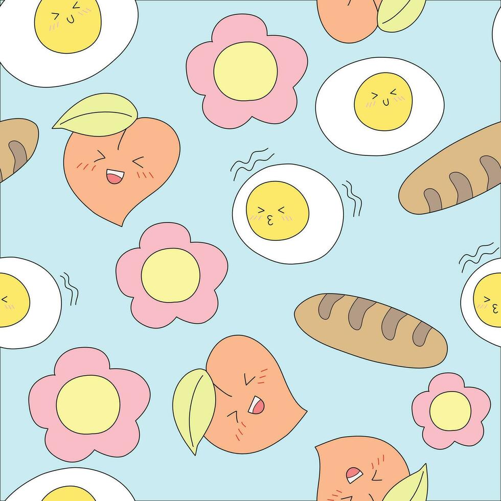 seamless pattern with an egg, bread, and an orange vector