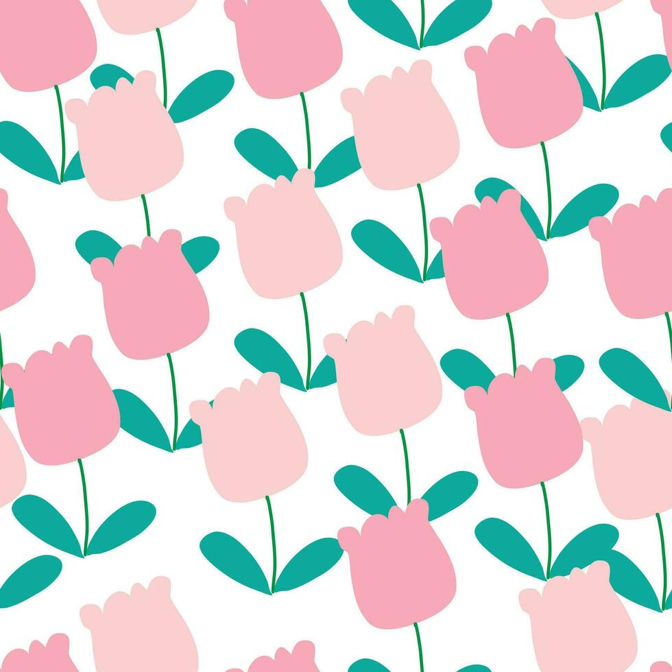 seamless pattern with pink and green tulips vector