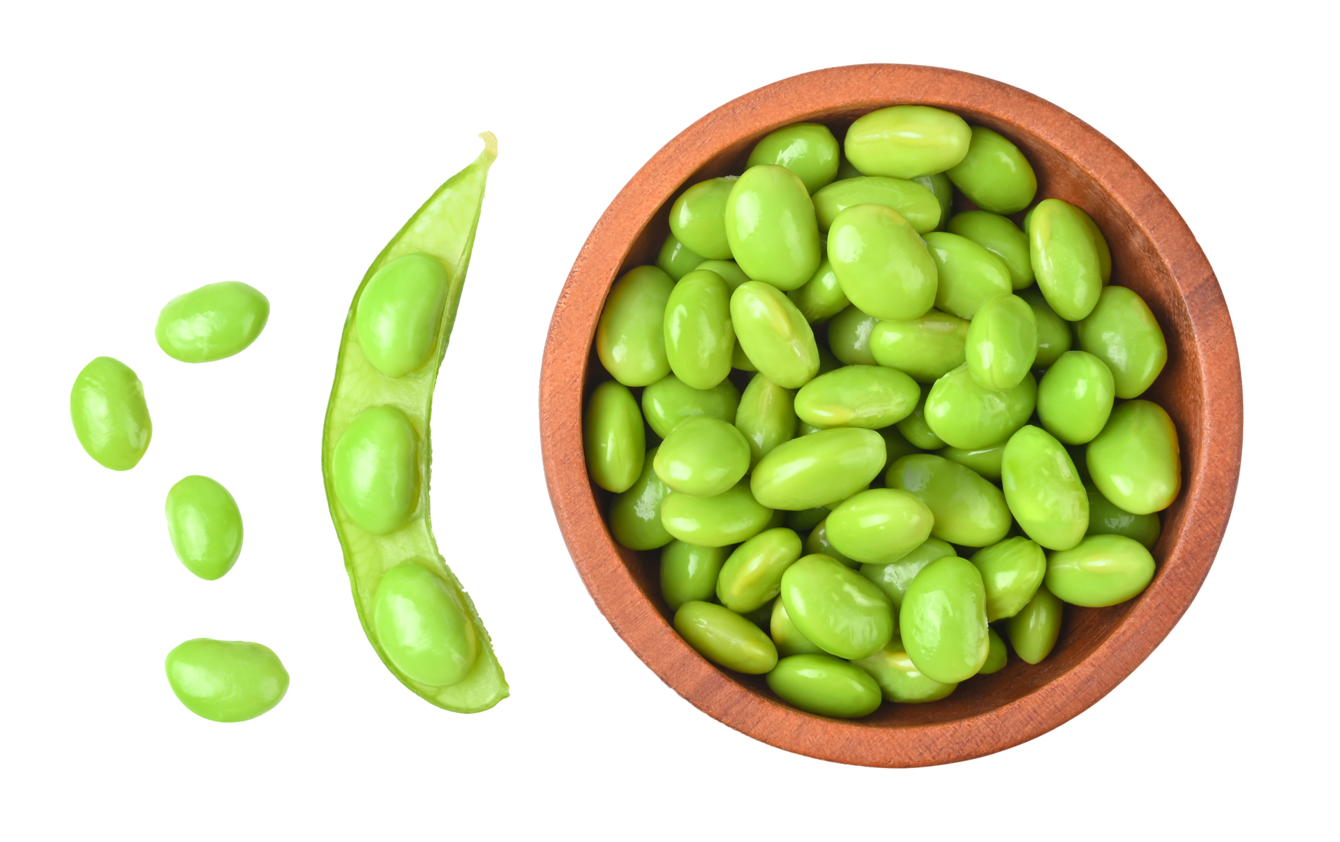 Green soy beans in wooden bowl on transparent png top view. 27332212 PNG