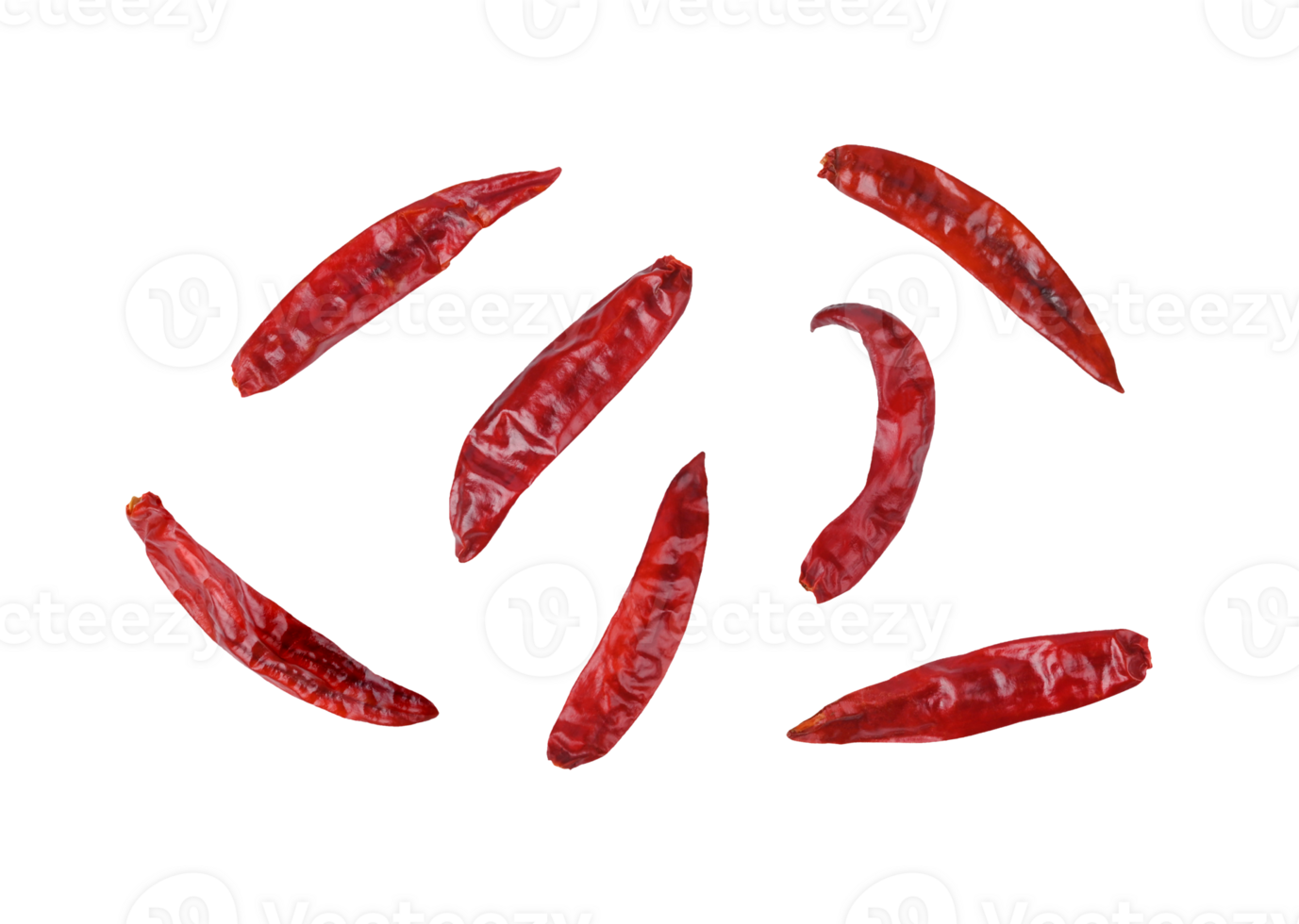 Crushed red hot pepper , Dried red hot chilli , spur chili pepper on transparent png top view