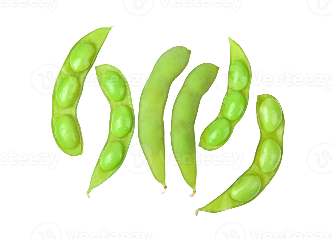 Green soy beans on transparent png. Top view. png