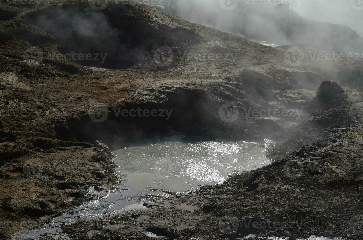 Boiling and Steaming Mud in Natural Hot Spring photo