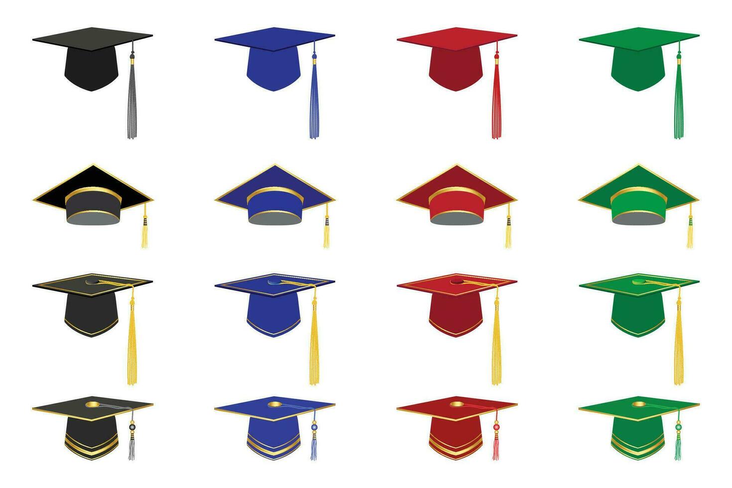 Set of different colored Graduation hat illustration vector