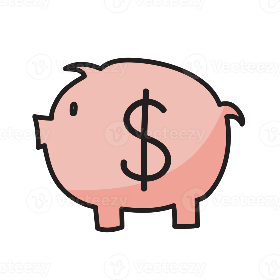 Piggy Bank. Business doodles color hand drawn png