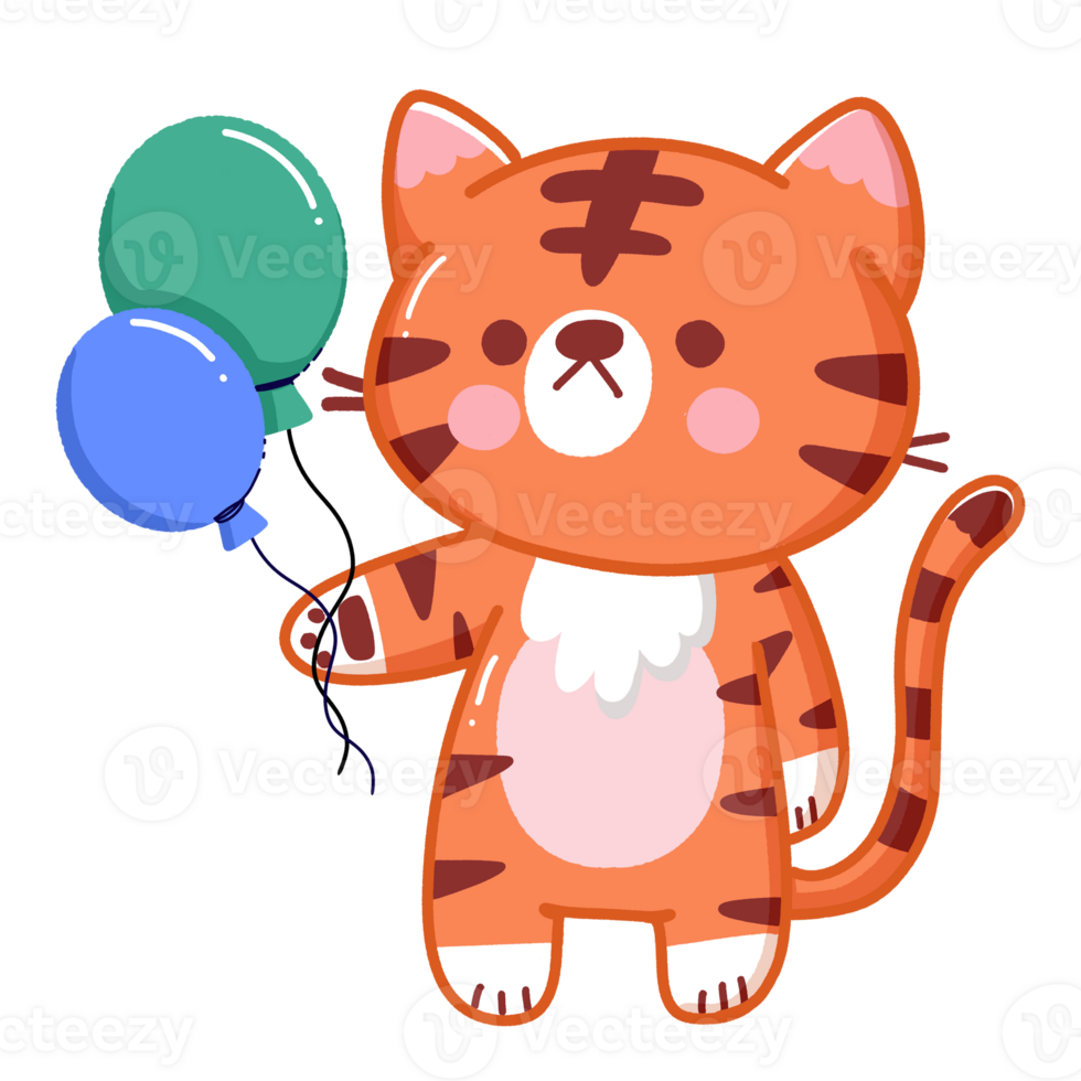 Cute Tiger with balloon png