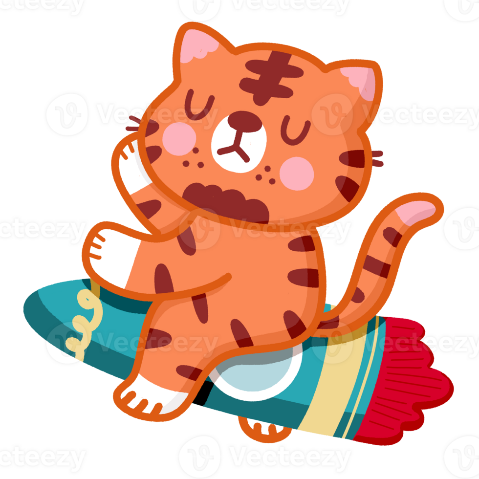 Cute Tiger on Rocket png